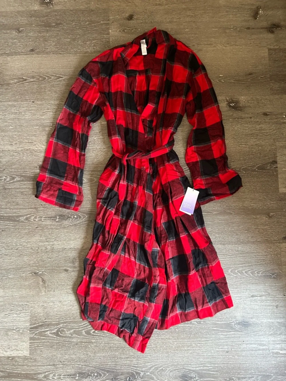 NWT XS/S Stars Above Red Black Plaid Cozy Flannel Bath Robe with Pockets